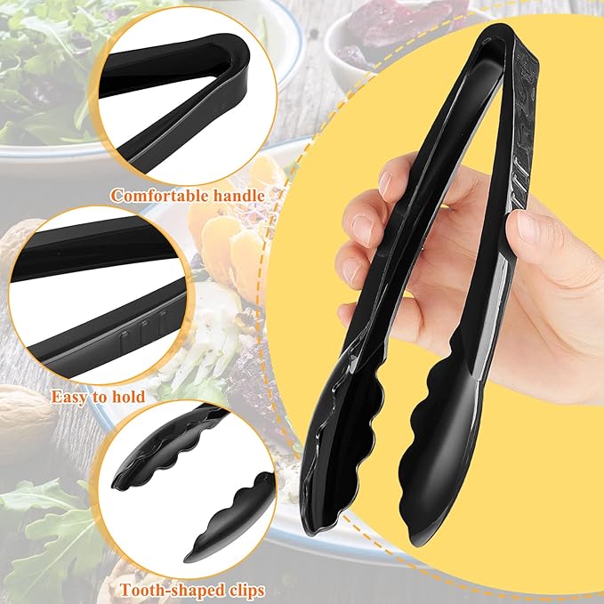 Serving Tongs - 150 Pack Black Plastic, 9 Inch Disposable