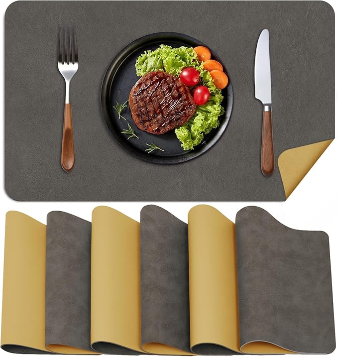BLESWIN Faux Leather Placemats, PU Dining Table, Waterproof and Oil Resistant by BLESWIN
