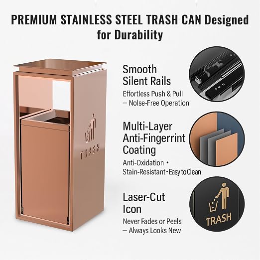 Commercial Trash Can - 42L Heavy Duty Stainless Steel Garbage Bin - Image 6