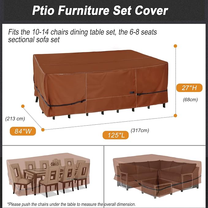 NettyPro Patio Table Cover Rectangle 125 x 84 Inches, 600D Heavy Duty - Image 6