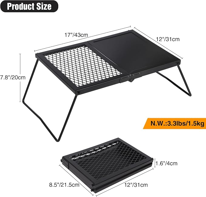 Folding Campfire Grill Grate, Portable Heavy Duty Steel Mesh Over Fire Camp - Image 2