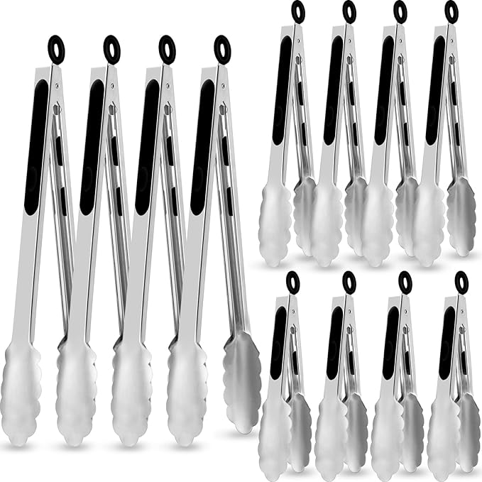 Kitchen Tongs 12-Piece Set, Stainless Steel, 7, 9 and 12 Inch