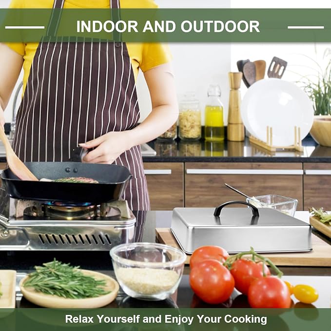 2pcs Rectangular Basting Cover, Stainless Steel Cheese Melting Dome Steaming - Image 7