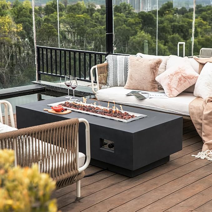 Elementi Granville Dark Grey Fire Pit Bundle Includes 60” Propane Concrete - Image 2