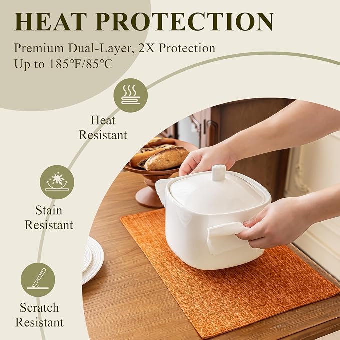 KXN Placemats Set of 4, Dual-Layer Thickened Faux Linen Table Mats, Heat - Image 4