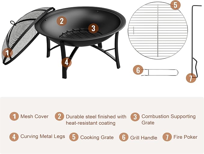 Fire Beauty Fire Pit for Outside Wood Burning, BBQ Grill Steel Fire Bowl - Image 7