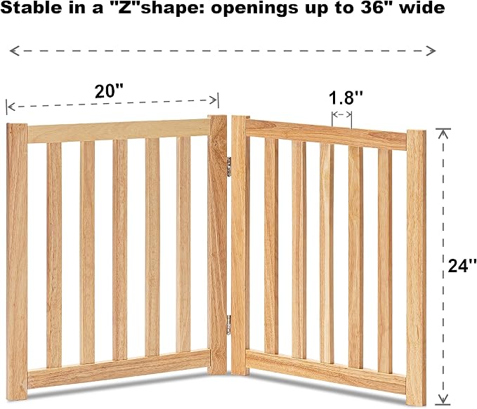 LZRS 2-Panel Wooden Free Standing Foldable Dog Gate Indoor – Solid Hardwood 24" - Image 3