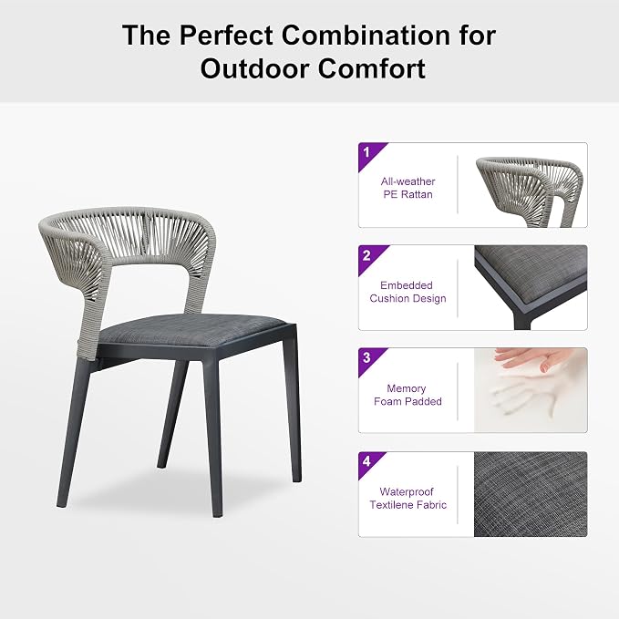 PURPLE LEAF 7 Pieces Outdoor Dining Set Patio Table and Chairs Set Aluminum - Image 2