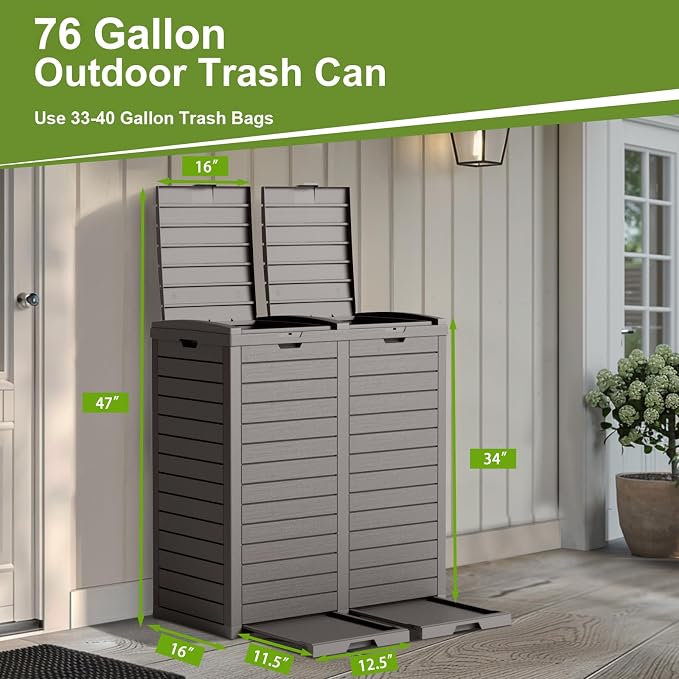 Outdoor Trash Can with lid, Waterproof, UV-Resistant Resin Garbage Can - Image 3