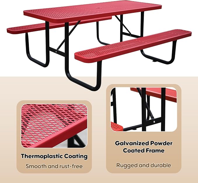 6FT Rectangular Metal Picnic Table - Image 4