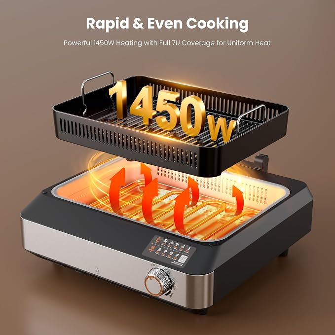 Kismile 2-in-1 Griddle and Indoor Grill, Electric Smokeless Grill - Image 4