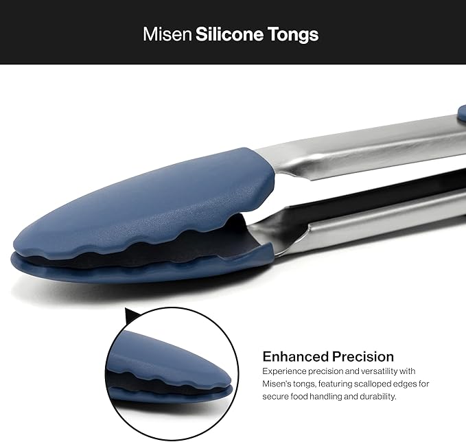Silicone-Tipped Tongs, Blue, 13-Inch with Scalloped Edges