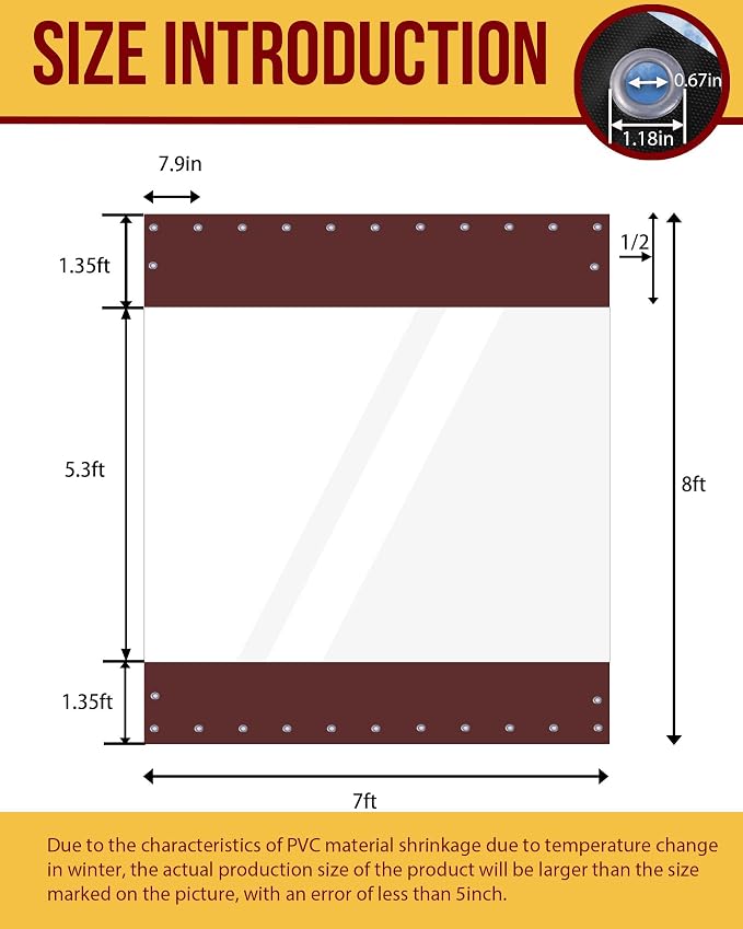 FoundGo 8'Hx7'W Vinyl Curtains for Patio, 19oz Outdoor Clear Vinyl Patio - Image 5
