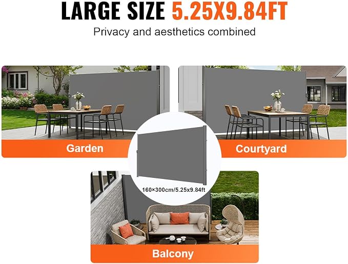 VEVOR Retractable Side Awning, UV 50 63''x 118'' Full Aluminum Rust-Proof - Image 6