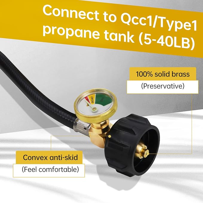 Propane Refill Adapter, 1 lb Tank, QCC1 Connector, 36 Inch Hose, 350 PSI - Image 4