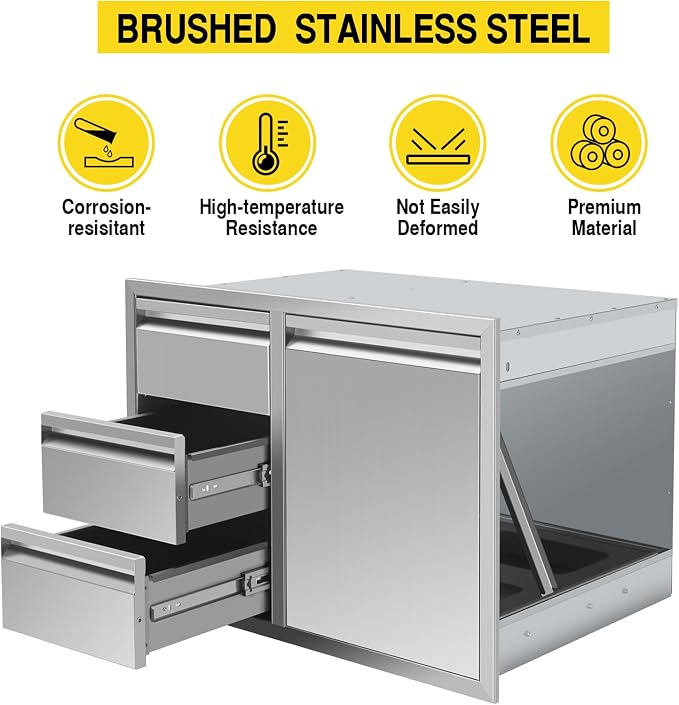 Outdoor Kitchen Drawer Combo, Stainless Steel Triple Drawers & 2 Trash Can - Image 5