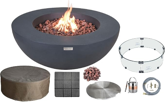 Elementi | Bundle Lunar Gas Fire Pit Cast Concrete 42" Round Fire Table by AMSFireplaceInc