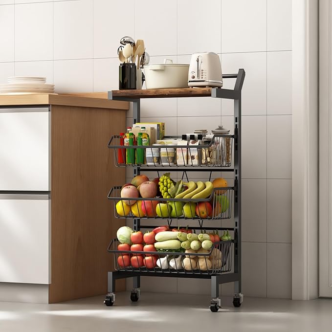 4-Tier Slim Rolling Storage Cart, Narrow Kitchen Cart - Image 3
