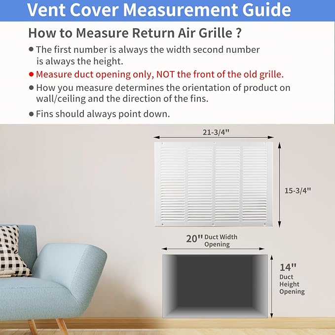 20"W x 14"H Steel Return Air Grille, Air Return Vent Cover - Image 5