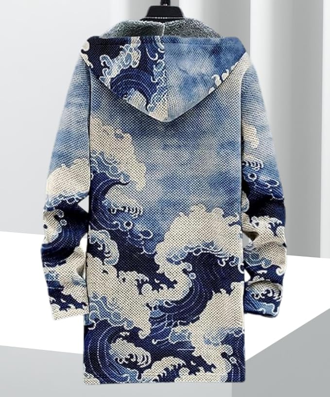 Men's Hooded Sweater Coat Knit Fleece Lined Long Cardigan Jacket - Image 2