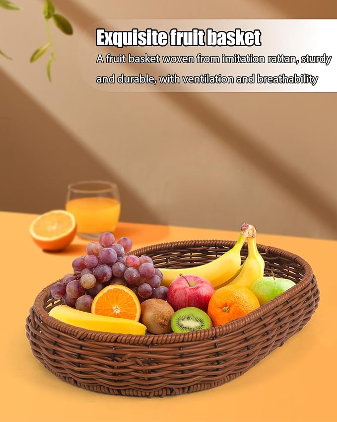 Woven Bread Basket, 3 Pack Wicker Fruit Baskets Rattan Bread Basket Poly Wicker - Image 6