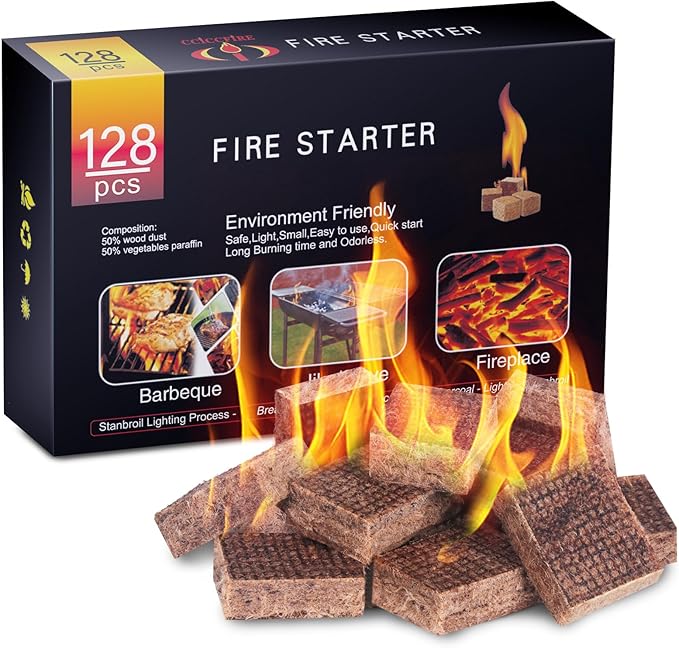 HGD Fire Starter, 128 Mini Square, Natural Fire Starters by HGD