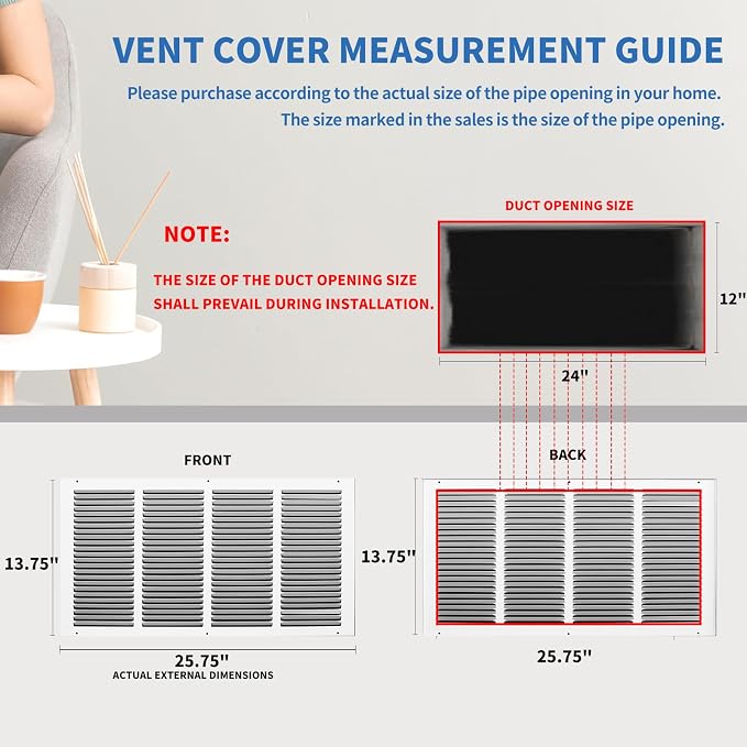 24x12 Return Air Grille, Air Return Vent Cover, AC Vent Cover, Cold Air Return - Image 3