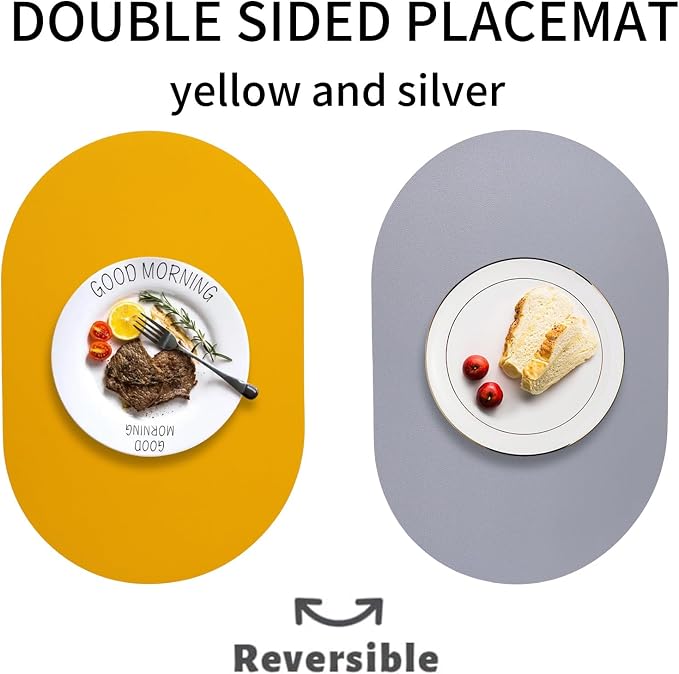 Oval PU Placemats Set of 6, Reversible Faux Leather Placemat - Image 2