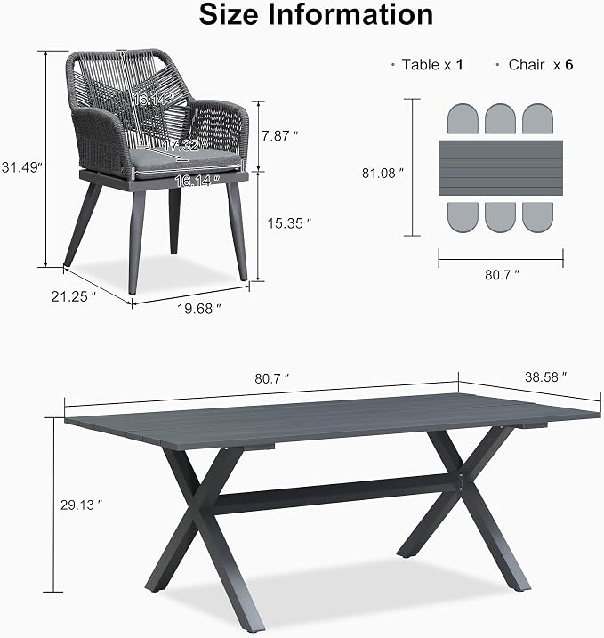 PURPLE LEAF Outdoor Patio Dining Set All-Weather PE Rattan Furniture Set - Image 6