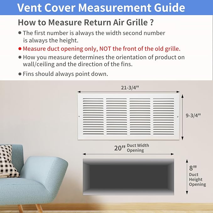 20"W x 8"H Steel Return Air Grille, Air Return Vent Cover - Image 5
