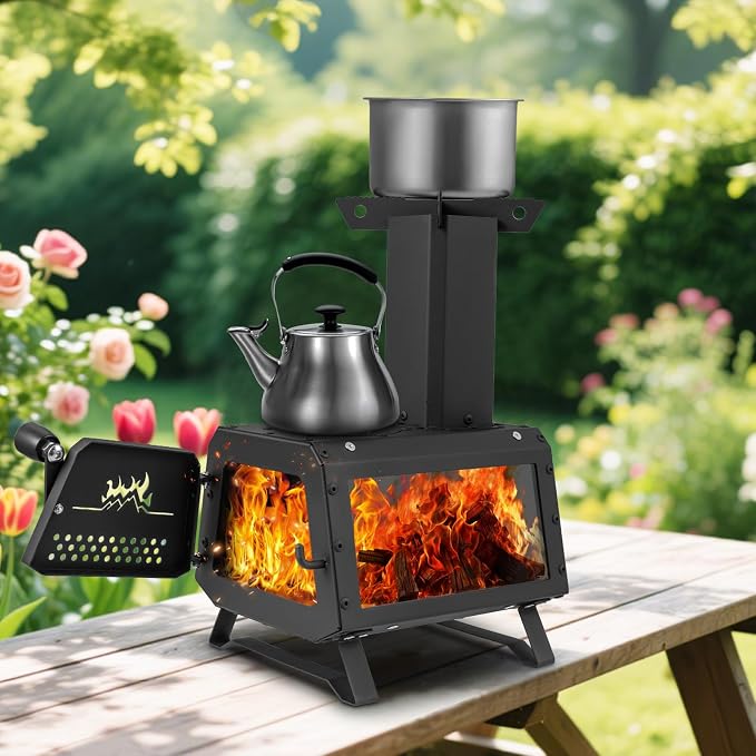 Camping Wood Stove, Portable Wood Burning Stove wtih X-shaped Pot Holder - Image 8