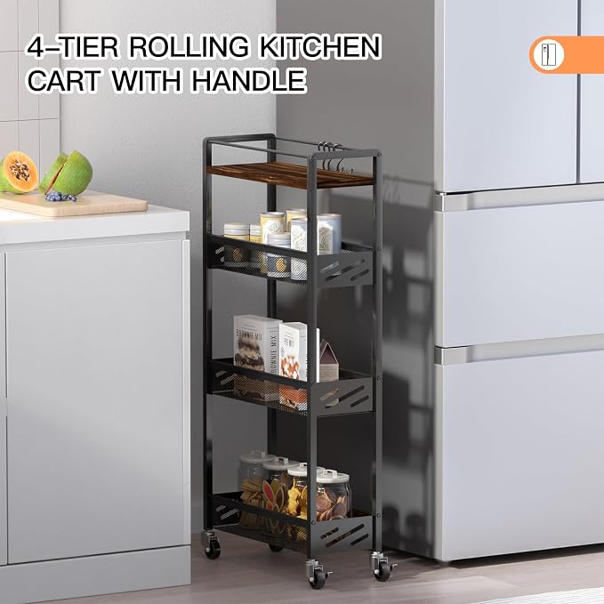 DGSNADGO Slim Rolling Storage Cart, 4-Tier Kitchen Cart on Wheels, Narrow - Image 2