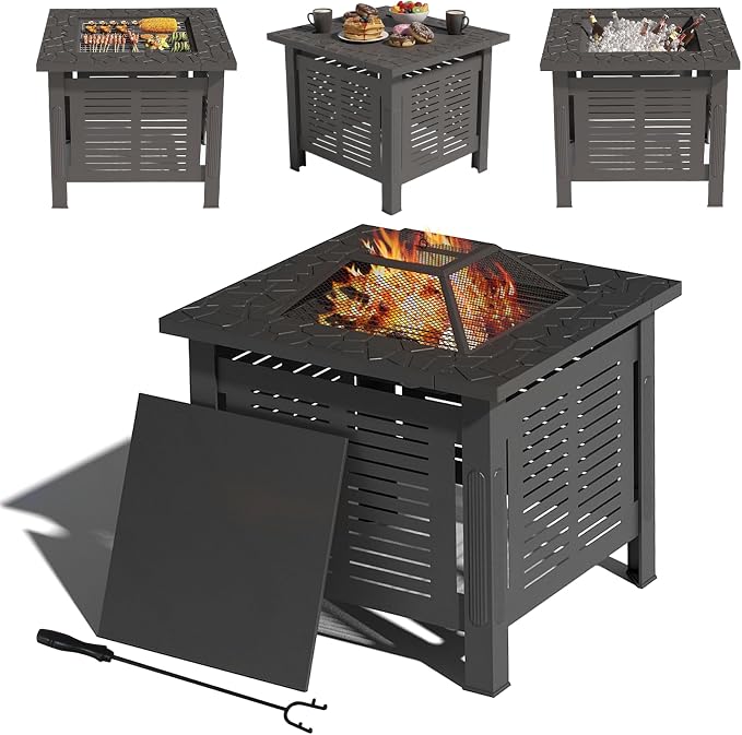 U-MAX Fire Pit Table, 30 Inch Wood Burning BBQ Grill Firepits, Metal Fireplaces by U-MAX