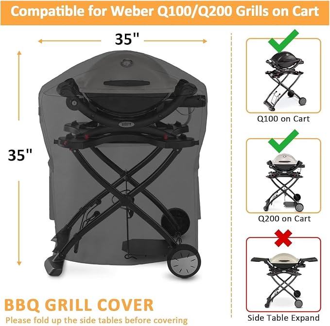 Grill Cover for Weber Q100 Q120 Q1000 Q1200 Q200 Q220 Q2000 Q2200 Q2400 Grills - Image 2