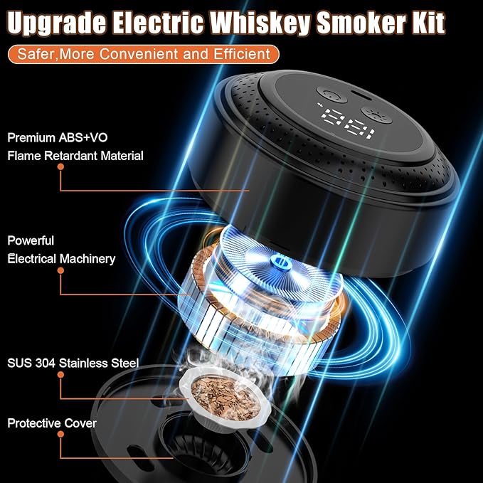 Bar Set Cocktail Smoker Kit with USB Rechargeable Battery and 6 Wood Chips