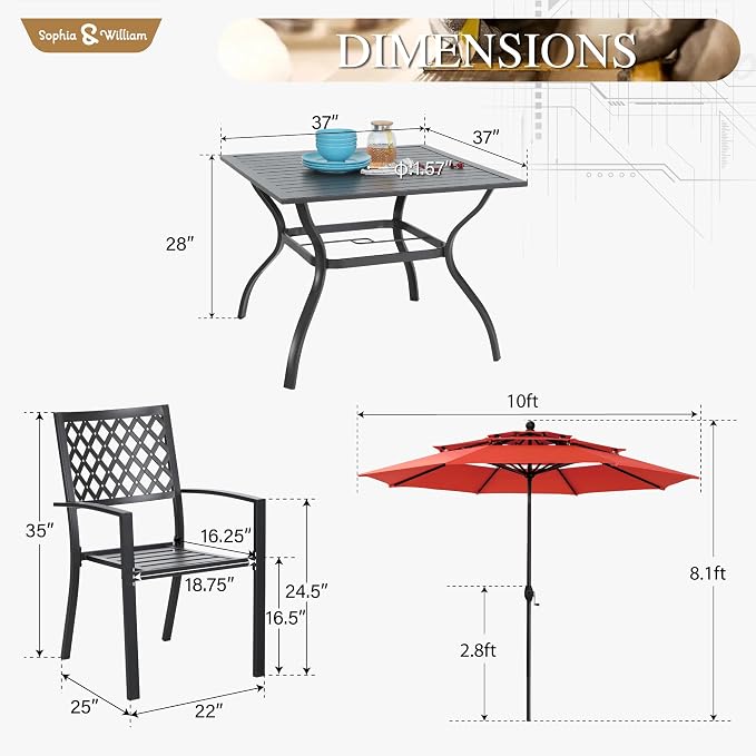 Sophia & William Metal Outdoor Patio Dining Set 6 PCS - Image 8