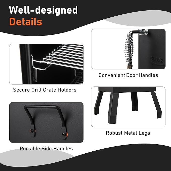 Happygrill Charcoal Grills, Adjustable Air Dampers, Removable Water Pan & Grill - Image 3