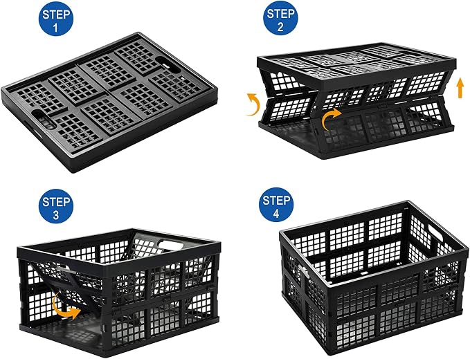 34L Large Plastic Folding Storage Crates, Collapsible Crates - Image 3