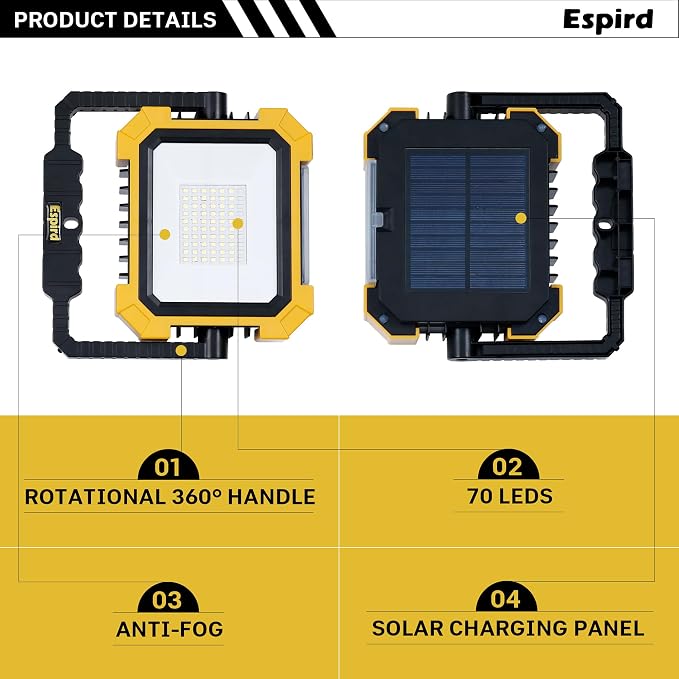 Portable LED Work Solar Light, 12000mAh 10000LM Magnetic Worklight - Image 2