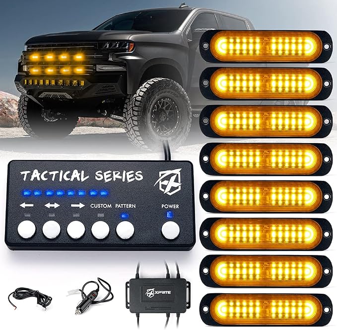 Xprite Amber 12 LED Surface Mount Strobe Lights Kit, Grill Grille Side Marker by Xprite