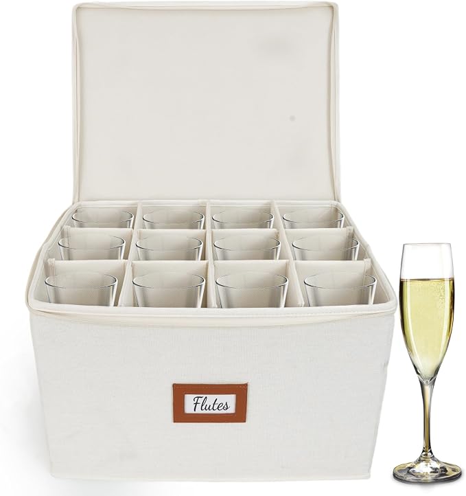 HOMELUX THEORY Champagne Flute Storage Box, Ivory Hard Shell China Storage by HomeluxTheory