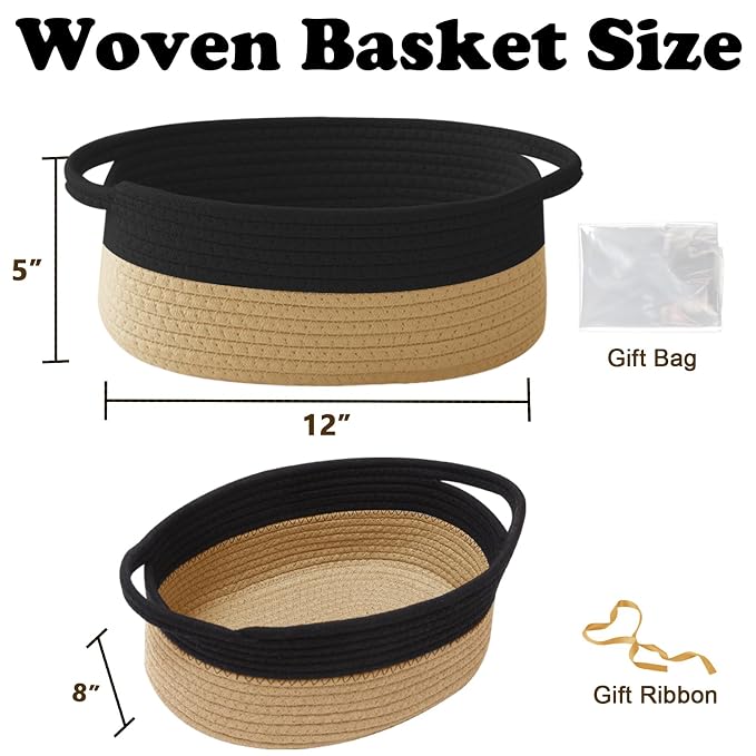 Gift Basket with Gift Bag and Ribbons, Small Rope Woven Shelf Storage, Baskets - Image 2