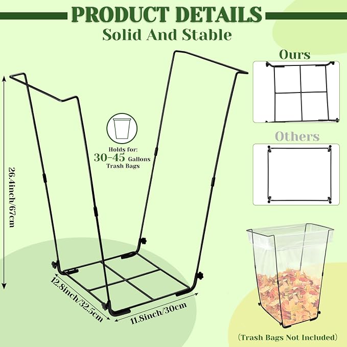 Tandefio 2 Pieces Metal Trash Bag Holder 30-45 Gallons Garden Garbage Leaf Bag - Image 2