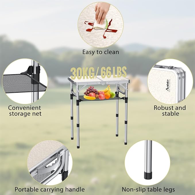 Anbte Folding Camping Table, Aluminum 24" x 16" Adjustable Height Small Folding - Image 5