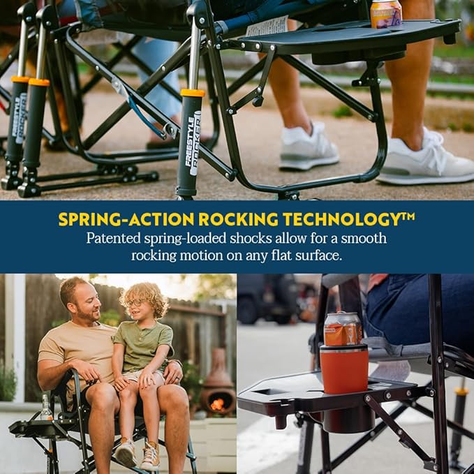 Rocking Chair with Side Table, Heathered Indigo Canvas, 250 lb Capacity