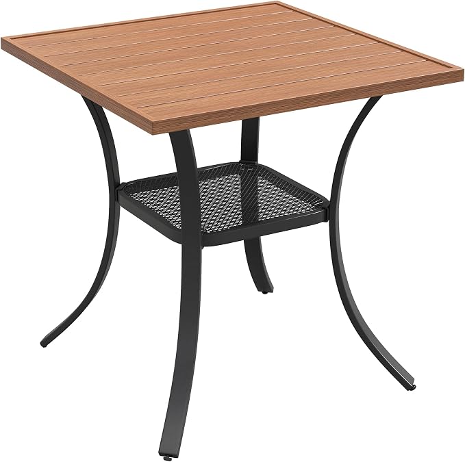 VICLLAX Patio Dining Table, Square Table Metal Outdoor Bistro Table by HOME