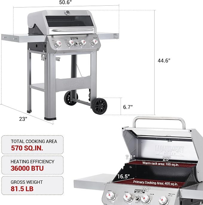 Monument Grills 4-Burner Liquid Propane Gas Grill, Mesa400MF - Image 3