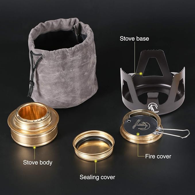 REDCAMP Mini Alcohol Stove for Backpacking, Lightweight Brass Spirit Burner - Image 5