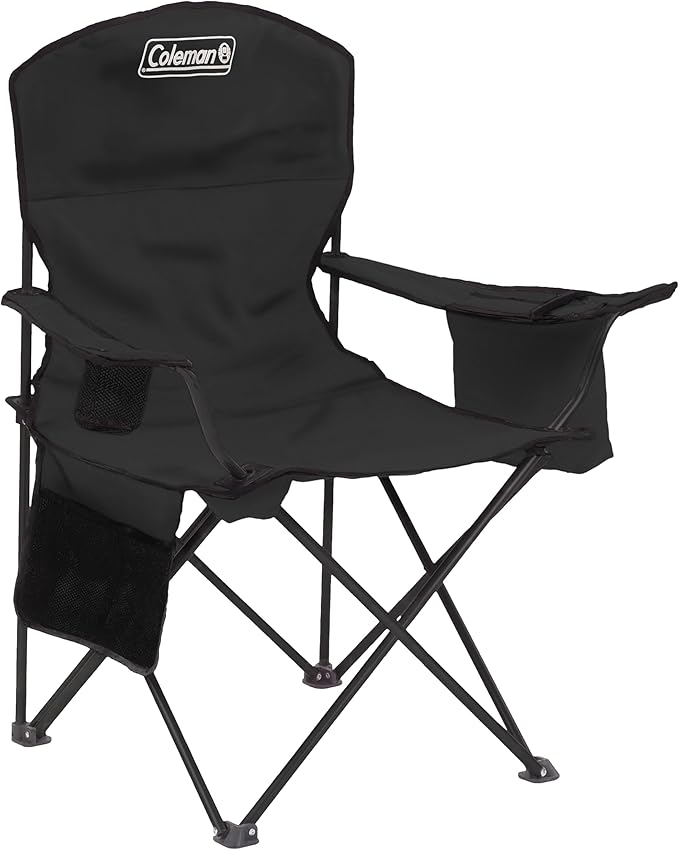 Camping Chair with 4-Can Cooler, Mesh Cup Holder and Black Finish
