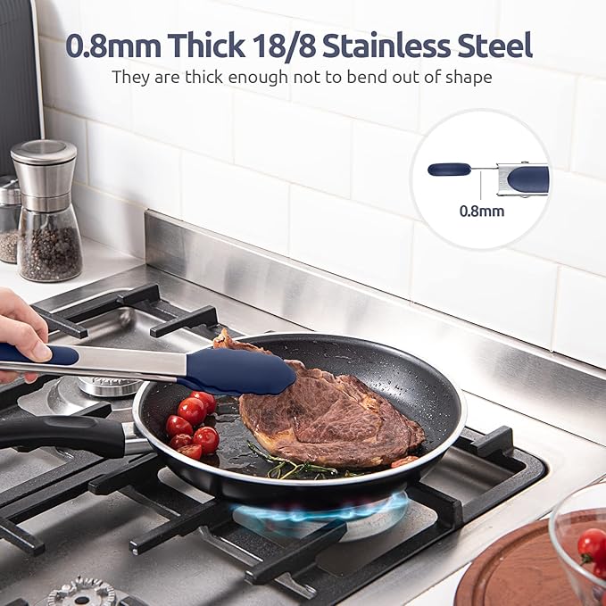 Silicone-Tipped Kitchen Tongs with Lock, Midnight Blue